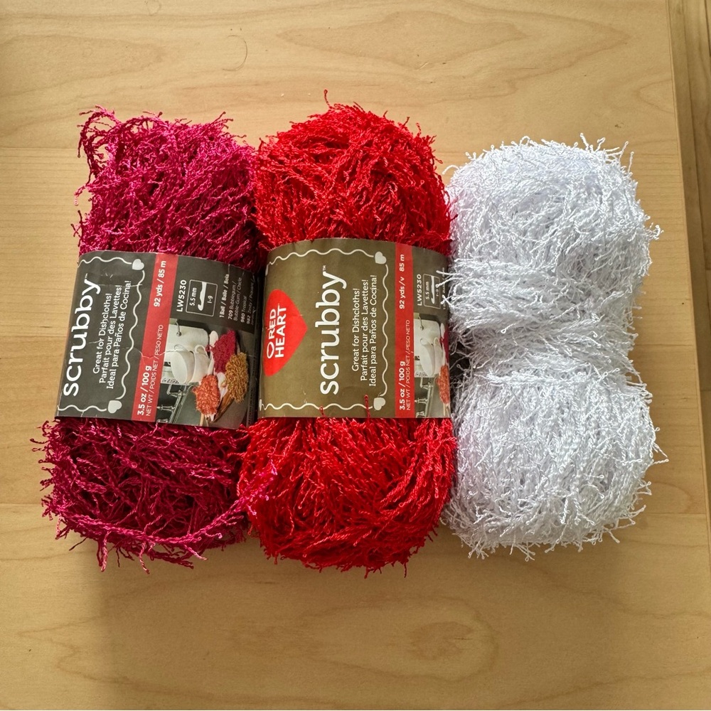 Scrubby Yarn - Red, White, Pink -RED HEART